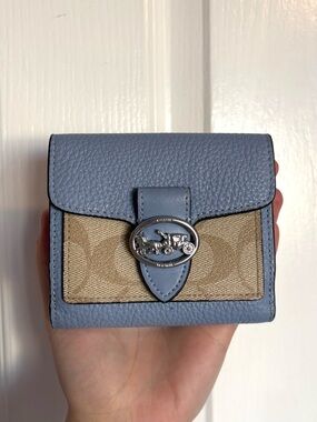 Coach Compact Leather & Signature Canvas Wallet
